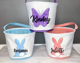 Easter Basket, Bunny Tail, Plush Large Basket, Personalized Bucket, Girl Boy Pink Purple Green Blue Easter Basket, Egg Hunt, Hostess Gift
