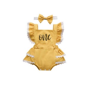 Yellow Birthday Romper,  Sunshine Outfit, First Birthday Outfit, Sunshine first birthday, First BEEday, First Trip Around the Sun
