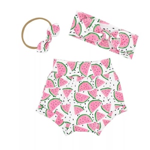 One in a Melon Birthday Outfit, Watermelon First Birthday Outfit, First Birthday Bummies and Bows, Melon Bummies, Pink Sweet One