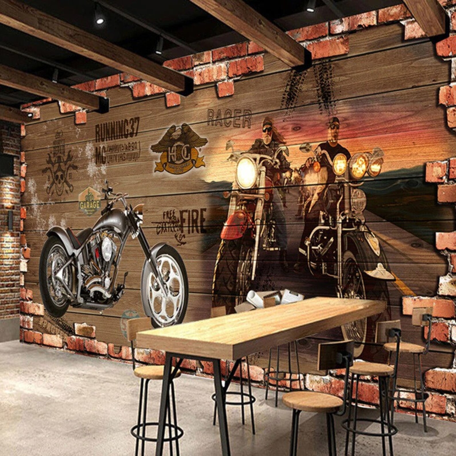 3D Wallpaper Retro Motorcycle Wall Mural Photo Wallpaper | Etsy