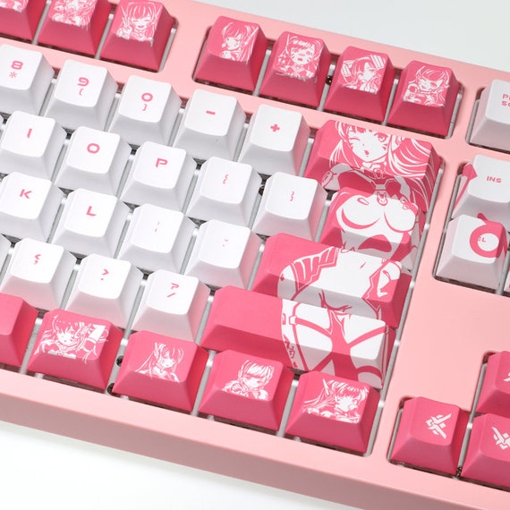 Overwatch D.Va DVA Ensemble de touches | Clavier mécanique Cherry MX | Capuchons de touches PBT | Cadeau pour les joueurs | Couverture de clé | Capuchon de clé d'accessoires de jeu.