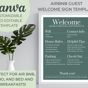Signo de bienvenida para huéspedes de Airbnb, plantilla editable de Canva Airbnb, plantilla de carta de bienvenida para huéspedes de Airbnb, cartel de bienvenida para huéspedes de VRBO, signo editable