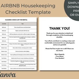 Housekeeping Checklist Template, Airbnb Guest Turnover Template, Cleaning Checklist, VRBO Cleaning, Customizable Canva Template