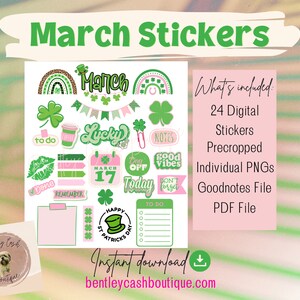 March St Patrick’s Day Digital Planner Stickers Goodnotes Stickers PNG PDF Digital Stickers Pre-Cropped