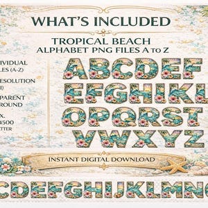 Tropical Beach Alphabet PNG Bundle | Summer Ocean Floral Letters ...
