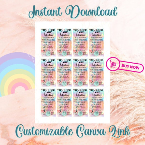 Cute Rainbow Tumbler Care Card Canva Template