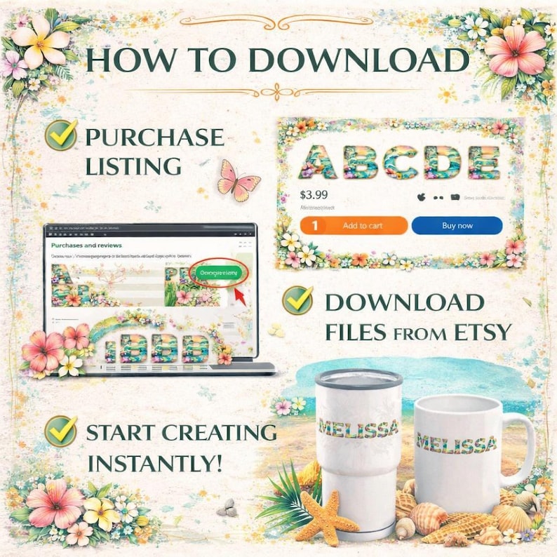 Tropical Beach Alphabet PNG Bundle | Summer Ocean Floral Letters ...
