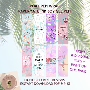 Nursing Pen Wraps - Nurse Pen Wrap - 8 Designs - PDF, PNG - Digital Download - Stethoscope - Nurse