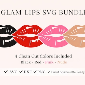 Glam Lips Bundle | Black Red Pink Nude Lips | Cricut Cut File | DXF PNG SVG Files | Sexy Lips Clipart | Beauty Boutique Logo
