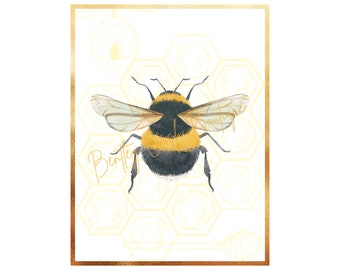 Vintage Honey Bee Printable - Instant Download - A4 - Honeycomb - Spring Decor - Summer Decor - Bee Decor