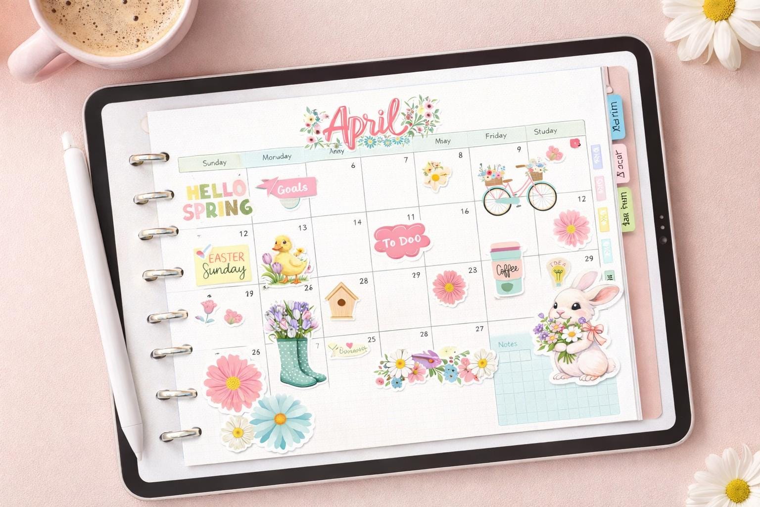 April Digital Planner Stickers | Spring Floral PNG Elements (digital ...
