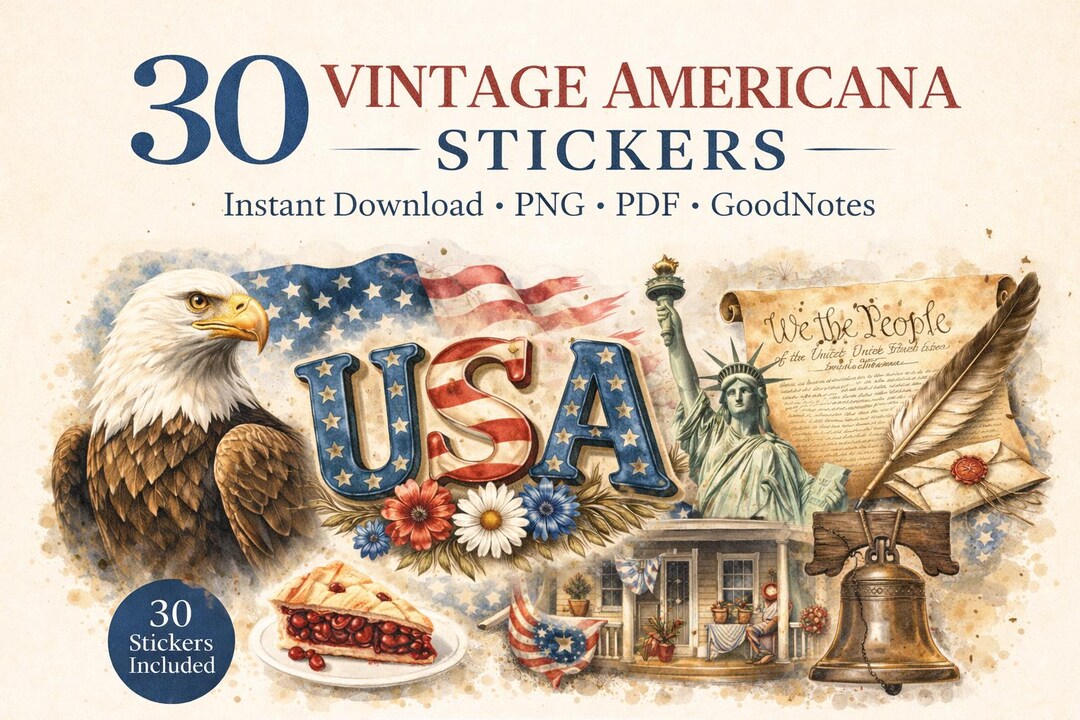 Vintage Americana Stickers | 30 Patriotic Pngs (digital Download) - Etsy