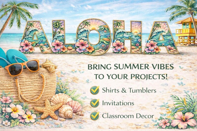 Tropical Beach Alphabet PNG Bundle | Summer Ocean Floral Letters ...