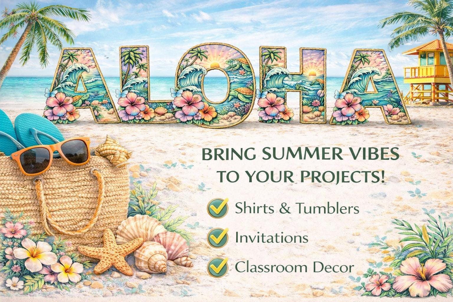 Tropical Beach Alphabet PNG Bundle | Summer Ocean Floral Letters ...