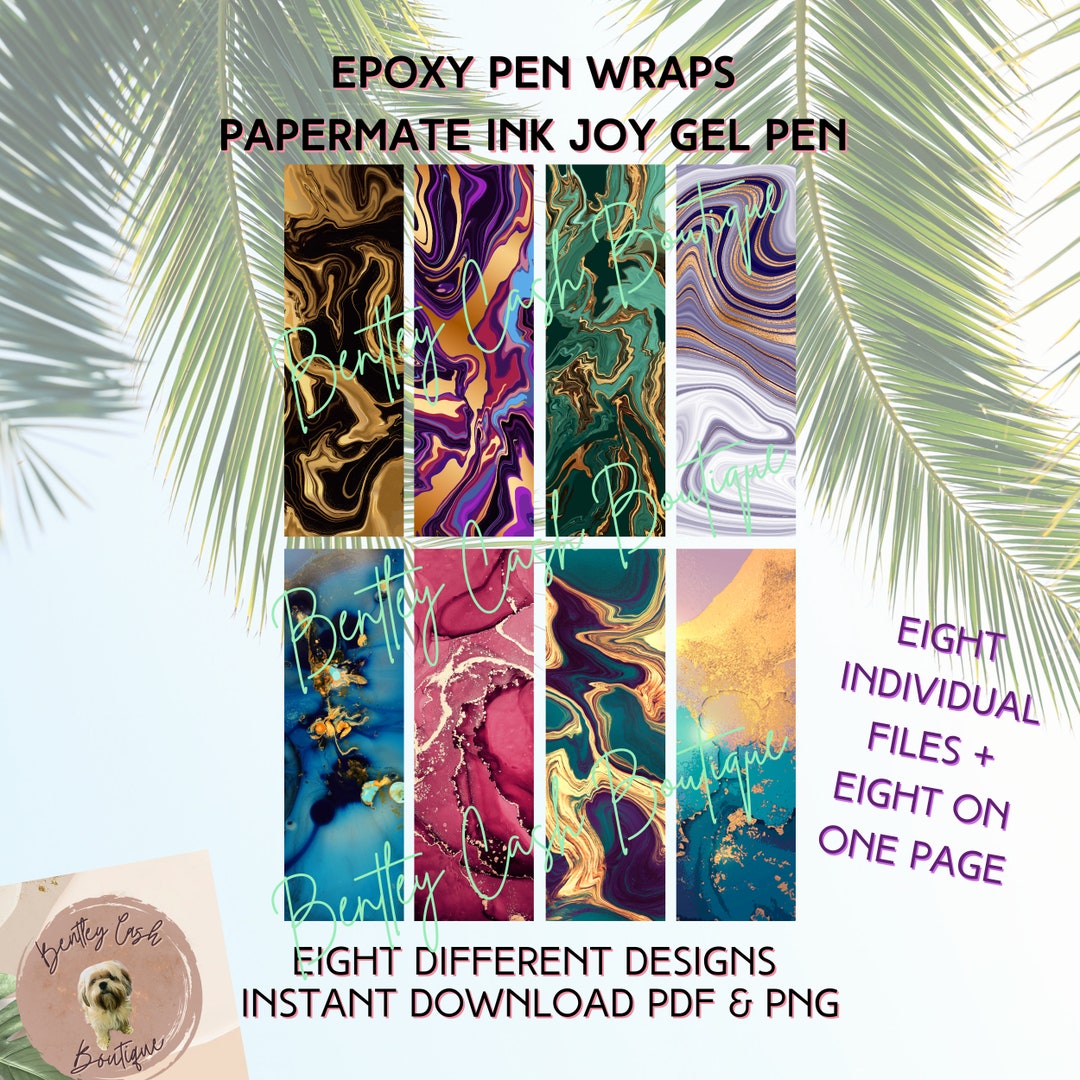 Marble Pen Wraps 8 Designs PDF, PNG Digital Download Epoxy Pen Wrap Papermate Ink Joy Gel Pen Etsy