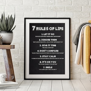 7 Rules of Life Wall Art Rules of Life for Success Positive Motivational Art Downloadable Home Decor Gift Printable Art Digital Download