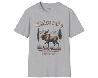 Colorado Elk Logo T-Shirt | State Outline, Mountain Wildlife Design
