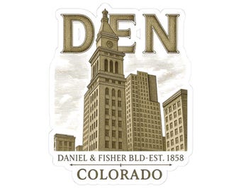 Denver Cityscape Kiss-Cut Stickers, Colorado Souvenir Decals, Urban Travel Laptop Decal, Downtown Denver Skyline Label, Mile High City