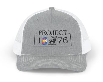 Embroidered Project 1876 Elk Logo Snapback Trucker Cap, Embroidered Hat, Wildlife Logo Cap, Elk Lover Gift, Outdoor Gear