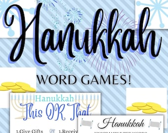 Holiday Game Bundle Fun Party Games Hanukkah Printable Downloads, Teachers and Class Game Word Game Chanuka Holiday Party Fun Digital Files