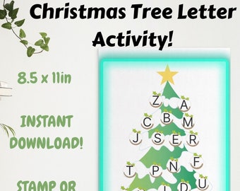 Christmas Game, Kids Christmas Tree Letter Activity, Teachers Classroom Learn Letters, Printable, Holiday Activity, Party Color Tree Digital