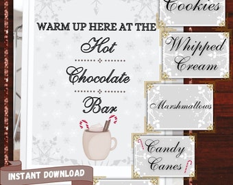 Hot Chocolate Bar Sign, Party Sign, Digital, Hot Chocolate Sign, Hot Cocoa Bar, Printable Kit, Labels, Tags, Hot Chocolate Party, Bar Decor