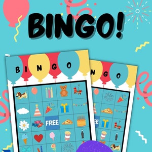 Birthday Bingo, Birthday Party Bingo, Birthday Party Game, Birthday Game, Instant Download, Kid&#39;s Birthday Game, Kid&#39;s Party Game, Bingo