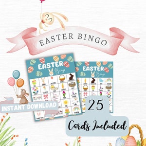 Easter Bingo, Kids Activity, Printable, Bingo Cards, Easter Game, Easter Bunny Game, Party Bingo, Bingo For Kids, Teacher Class, Class Game