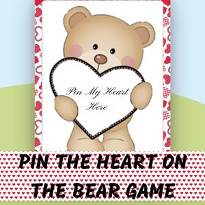 Valentines Day Pin Game, Pin The Bear Party Game, Digital Pin The Bear Game, Printable, Party Game Kids & Adults, Valentines Day Game, Pin