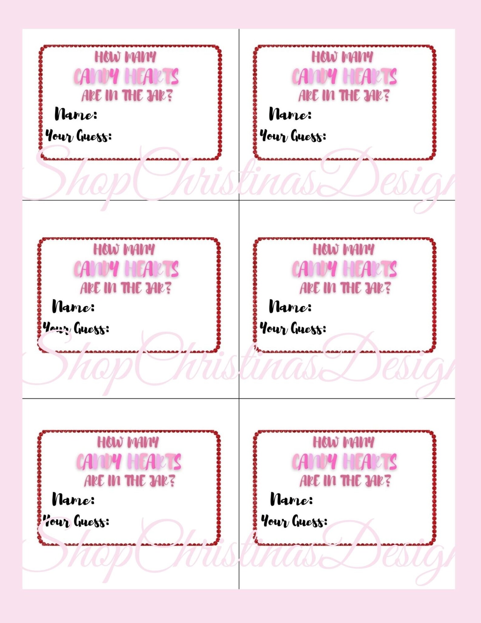 Valentine's Day Candy Heart Guessing Game, Holiday Party Game