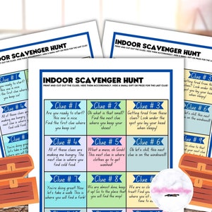 Indoor Scavenger Hunt Printable, Treasure Hunt For Kids Template, Things To Do At Home, Toddler Preschool Party Game, Riddle Clue Cards