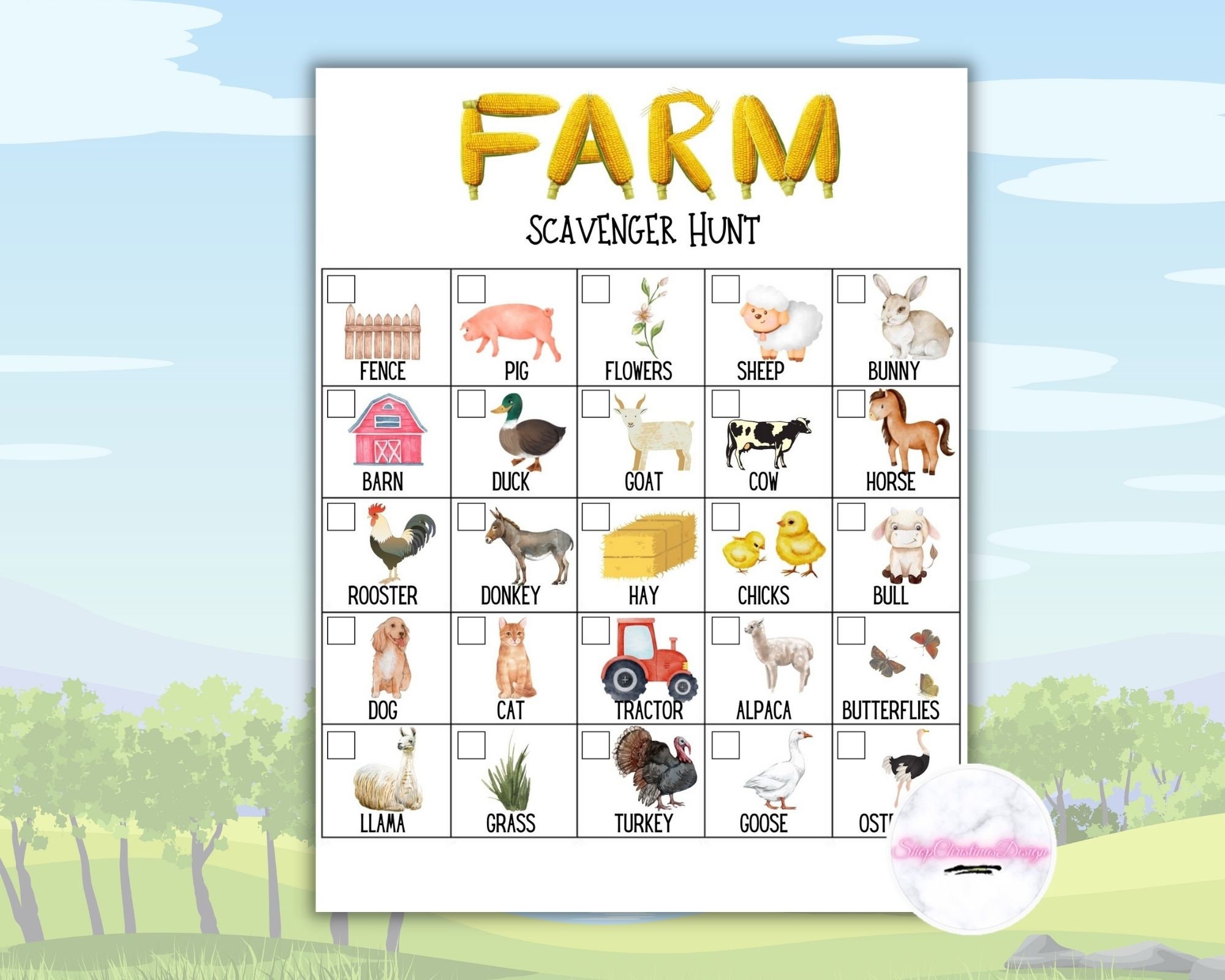 Printable Scavenger Hunt, Farm Scavenger Hunt, Outdoor Scavenger Hunt