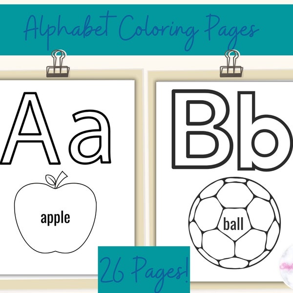 26 Printable Alphabet Coloring Pages, Coloring Book, Coloring Page, Preschool, Kindergarten & Homeschool Printables, Digital Download, ABC