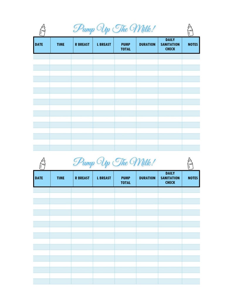 Pumping Log Chart, Printable Download, Track Pumping Sessions, Breast Pump Log, Organize Pumping