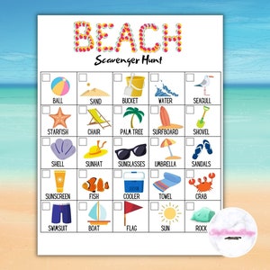 Printable Scavenger Hunt, Beach Scavenger Hunt, Outdoor Scavenger Hunt, Beach Treasure Hunt, Kids Party Game, Kids Activities, Printable