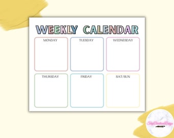 Kids Weekly Calendar, Cute Colorful Printable Children's Weekly Planner, Montessori Materials Organizational Planner, Digital File, Download