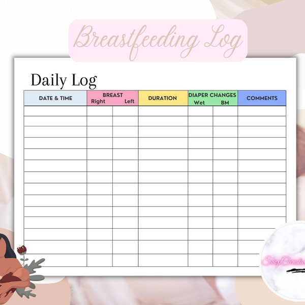 Baby Daily Log Template, Breastfeeding Log, Breastfeeding Planner, Breastfeeding Essentials, Printable, Breastfeeding Schedule Log, Digital