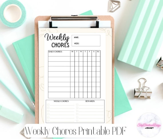 Chore Chart for Kids Printable Weekly Chore Chart for | Etsy