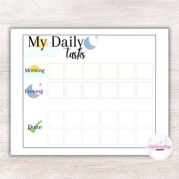 Kids Daily Responsibilites Chart, Printable Daily Routine, Chore Chart, Morning/Evening Checklist, Daily Task List, Children's Job Poster