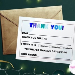Vul de lege dank u notitiekaarten in, dank u notities voor kinderen, platte notitiekaarten, afdrukbare notitiekaarten briefpapier, Instant Download, dank u