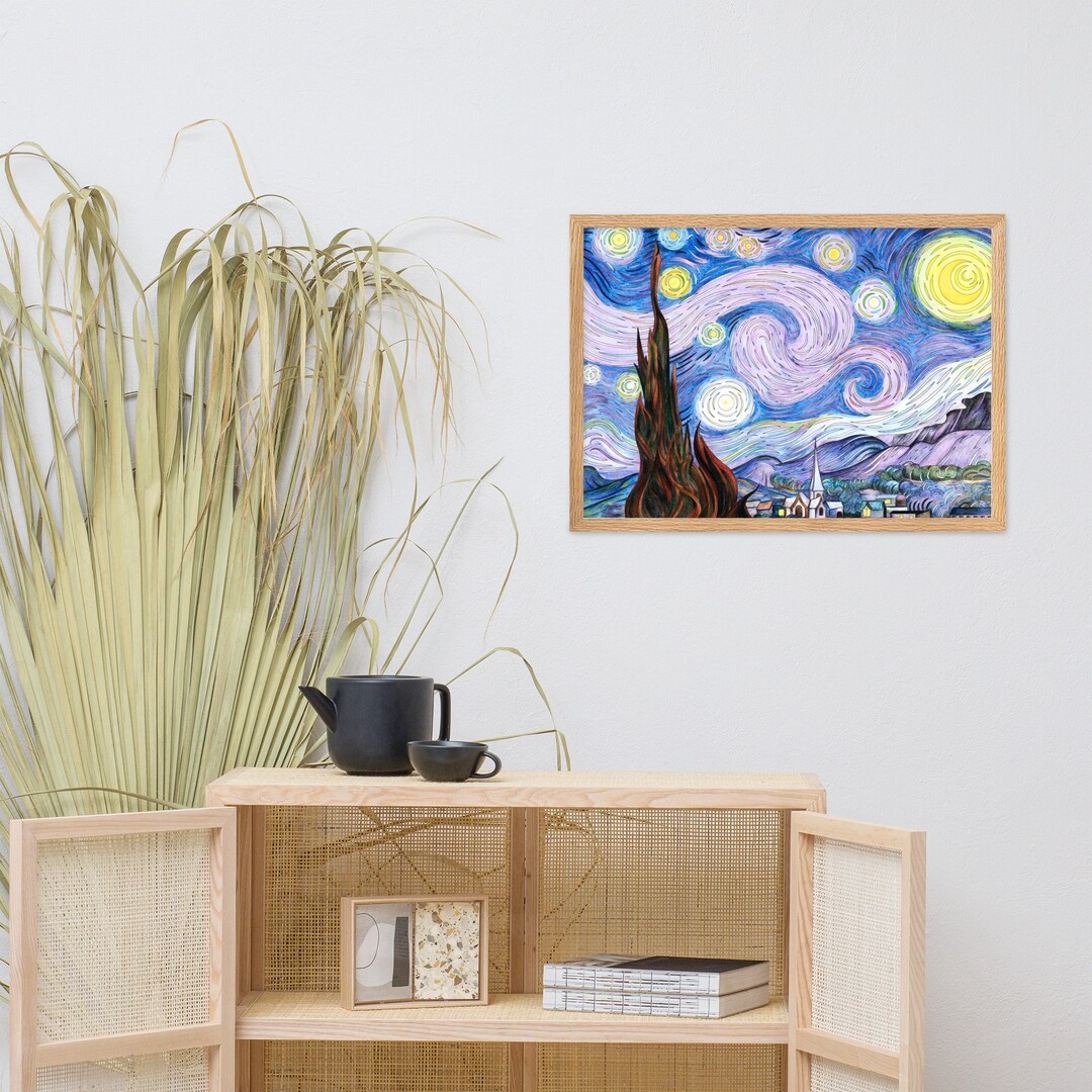 Starry Night by Vincent Van Gogh Art Print - Hand Coloured - Etsy
