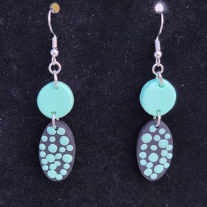 Matte Black and Mint pokadot dangle earrings.