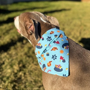 Dog Puppy Bandana – Snack Print Dog Scarf with Cute Food & Paw Pattern, Pet Lover Gift, Handmade Dog Accessories