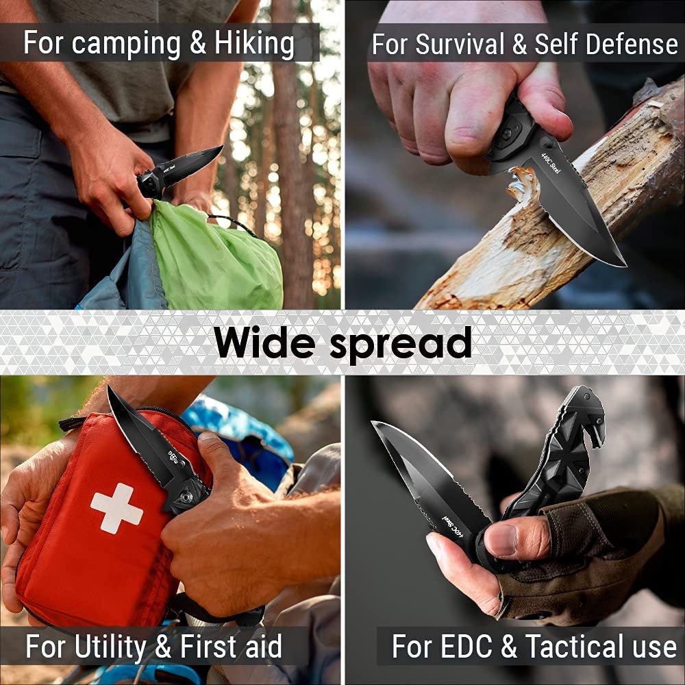 Black Pocket Knife Serrated Sharp Blade Folding Knives EDC Etsy