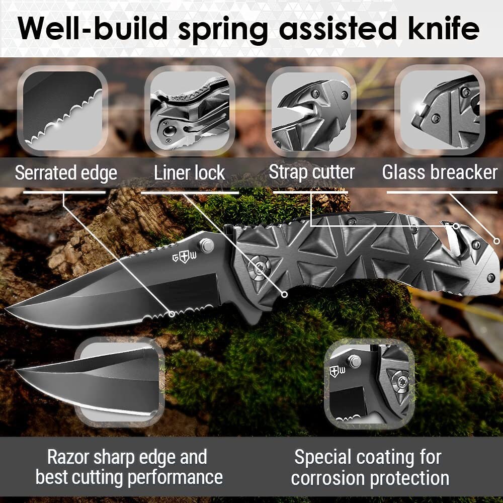 Black Pocket Knife Serrated Sharp Blade Folding Knives EDC Etsy