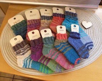 Hand Knitted Toe Up Socks, Baby, Kids, Wool Socks, Size 16-35