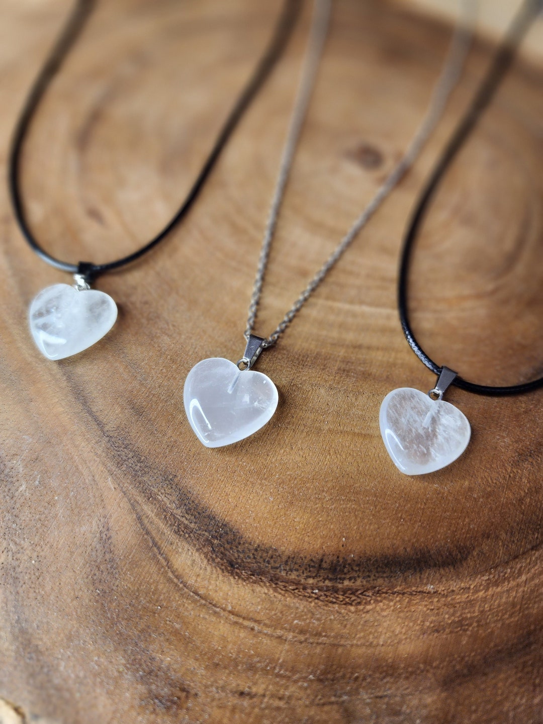 Natural Healing Heart Necklace Clear Quartz Crystal Pendant Charm