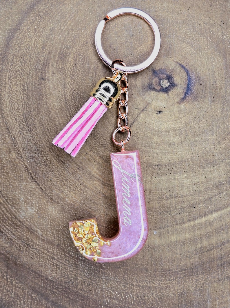 Personalized Handmade Resin Letter Rose Gold / Pink Birthday Keychain ...