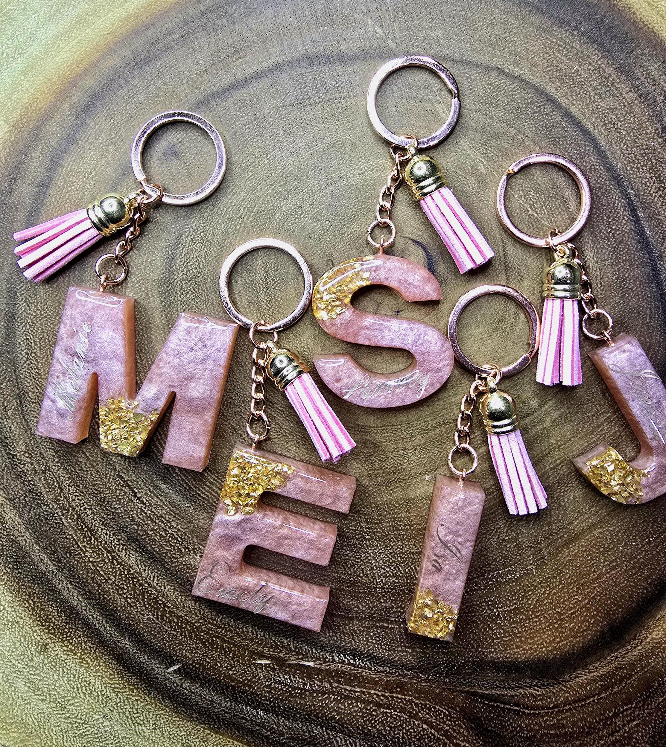 Gold Resin Letter Keychain Ideas Initial Keychain- Black And