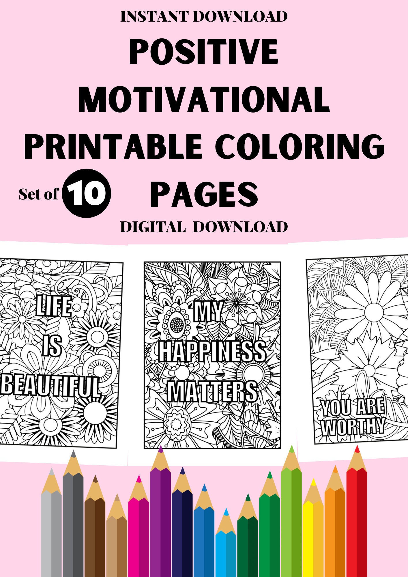 10 Mandala Adult Coloring Pages, Adhd Coloring Pages, Instant Download,  Printables, Motivational Quotes Coloring, Affirmations 